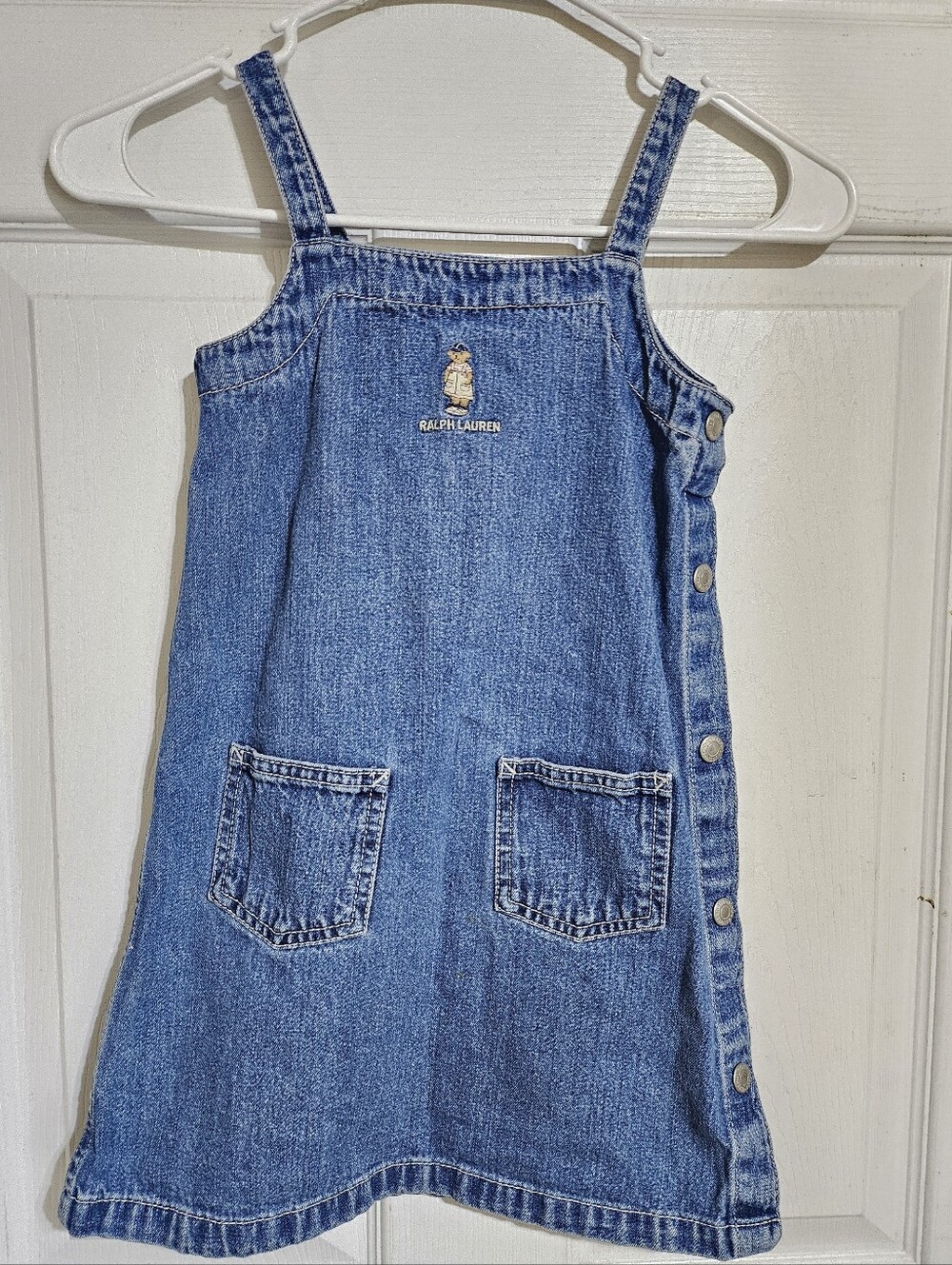 VTG RALPH LAUREN TEDDY BEAR OVERALL BLUE JEAN DRESS GIRL'S SIZE 5